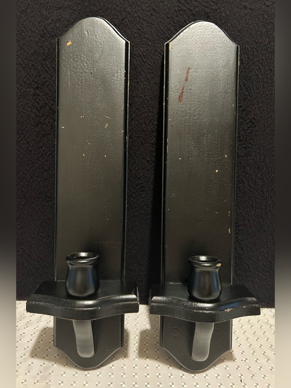(2) Large 16” Wooden Candle Holders Wall Sconces Distressed Cottagecore